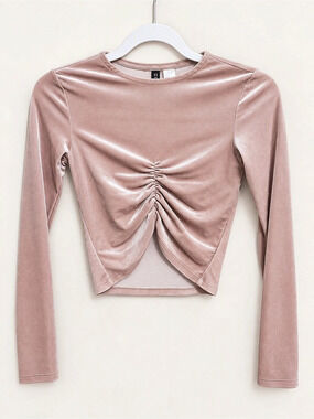 H&M Ruched Long Sleeve Top in Pink - Size XS